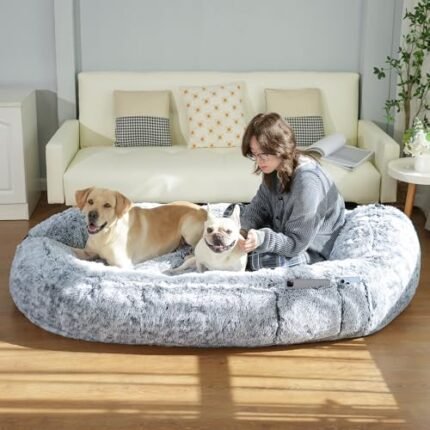 LYNCOHOME Emberi Kutya Fekhely Felnőtteknek, Puha, Kényelmes Óriás Kutya Fekhely Mosható Huzatokkal, Memóriahab, Oldalsó Zseb, Nagyméretű Kutyáknak és Több Kutyás Háztartásoknak, 180 * 115 * 45CM